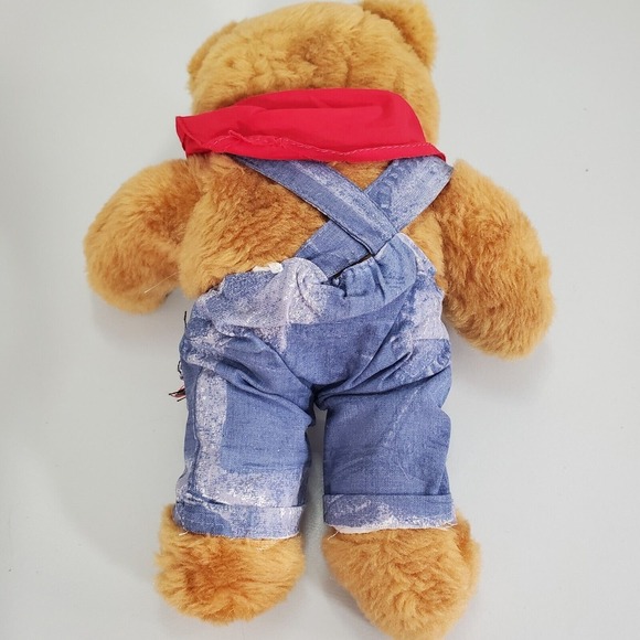 Train Conductor Teddy Bear Plush Vintage 90s Overalls Brown 12" Soft Toy - Picture 2 of 8